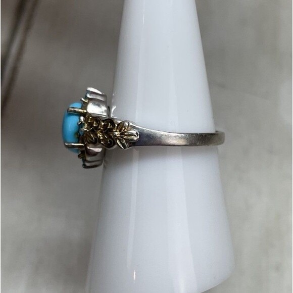 Delicate STS Turquoise and Neon Apatite 925 SS Ring Two Toned Sz 7 - Picture 5 of 8